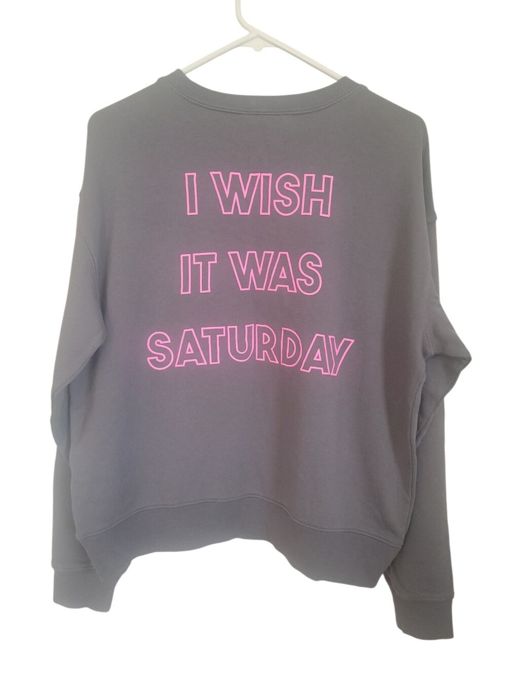 Wildfox I Wish It Was Saturday Graphic Sweatshirt Gray Pink Heart Oversized S - Picture 7 of 9